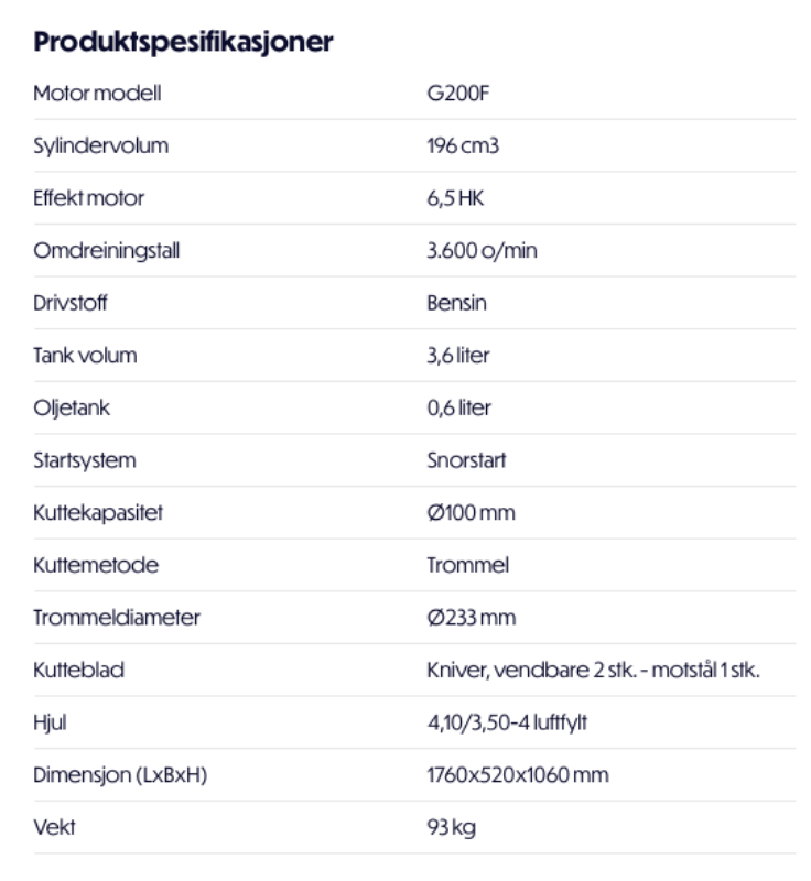 Bilde av Fliskutter PM100 Ø100mm bensin 6,5 HK (brukt/demo)